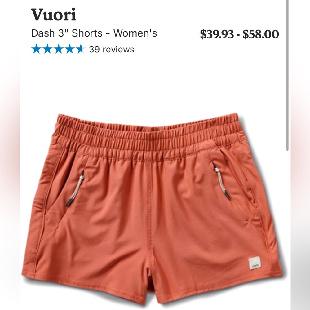 Vuori Dash 3” shorts womens color cinnamon/salmon size medium brand new